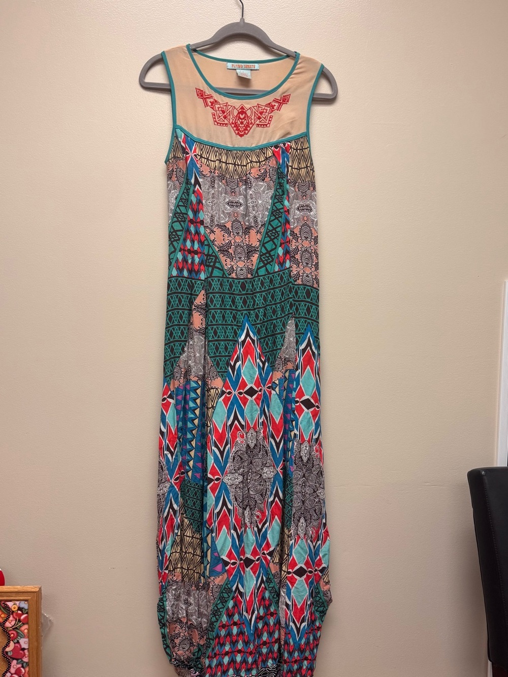 Flying Tomato Teal, Red & Cream Printed Maxi Dress